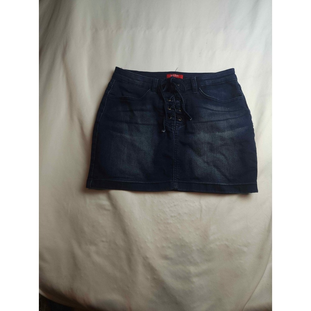 Guess Los Angeles Dark Wash Lace Up Denim Mini Skirt Womens Size M‎